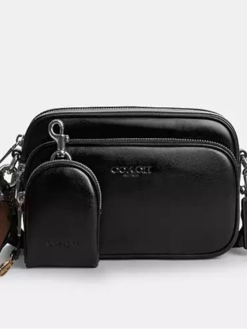 Coach Finlay Crossbody Bag & Pouch with Charms in Silver/Black Calf Leather